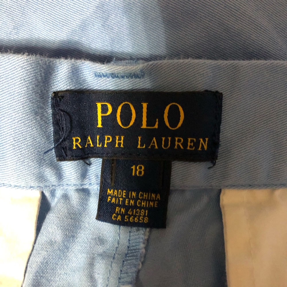 Ralph Lauren Light Blue Flat-Front Cotton Shorts - Picture 4 of 4